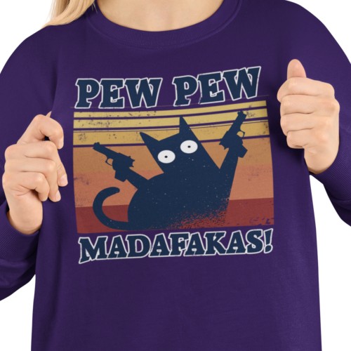Damska bluza Pew Pew Madafakas z kotem – zabawny nadruk 9
