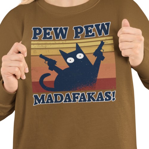 Damska bluza Pew Pew Madafakas z kotem – zabawny nadruk 14