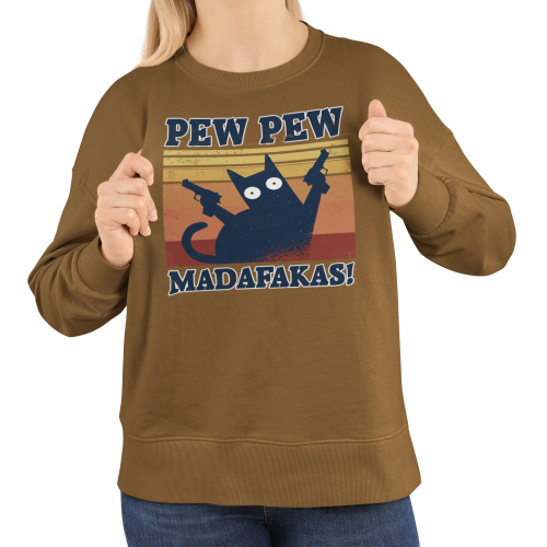 Damska bluza Pew Pew Madafakas z kotem – zabawny nadruk 18