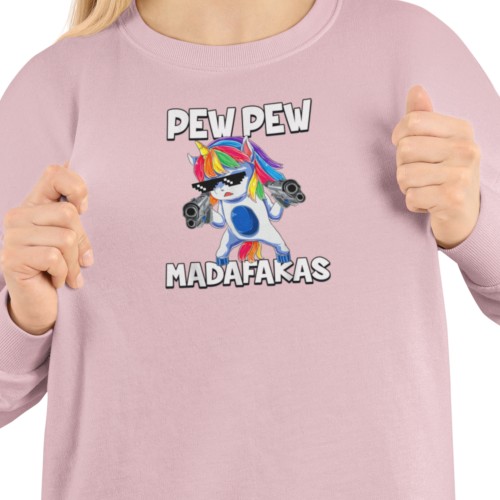 Damska bluza Pew Pew Madafakas – śmieszny jednorożec mem 14