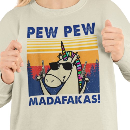 Damska bluza jednorożec Pew Pew Madafakas – zabawna retro 2