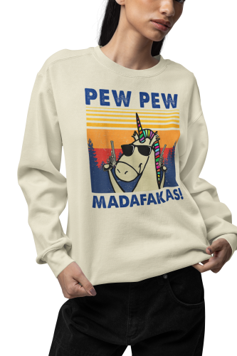 Damska bluza jednorożec Pew Pew Madafakas – zabawna retro 3