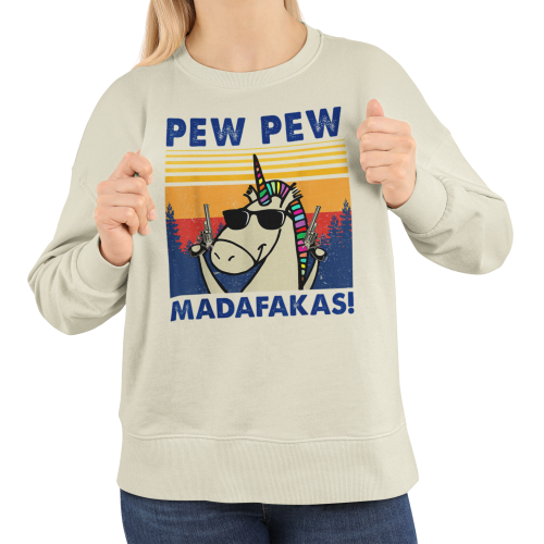 Damska bluza jednorożec Pew Pew Madafakas – zabawna retro 5