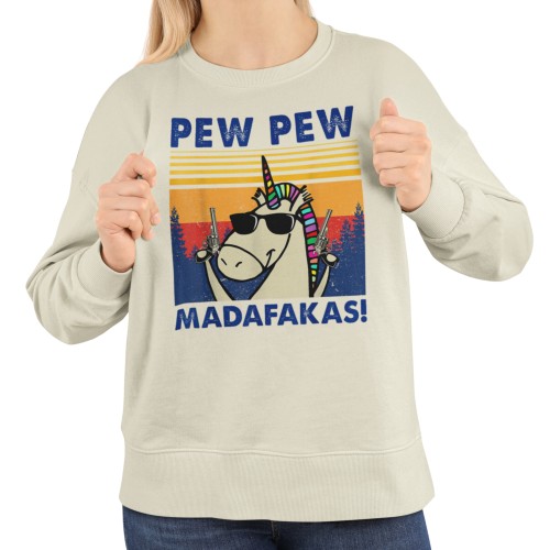 Damska bluza jednorożec Pew Pew Madafakas – zabawna retro