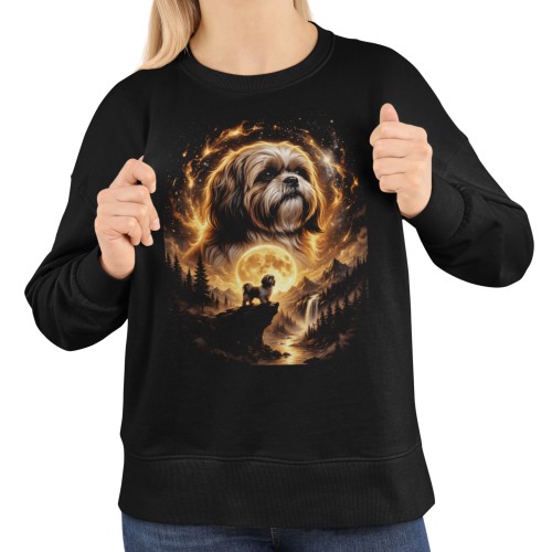 Damska bluza z psem Shih Tzu – miłośniczka psów, księżyc i góry