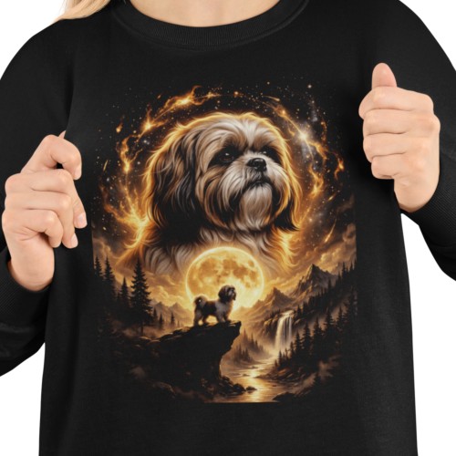 Damska bluza z psem Shih Tzu – miłośniczka psów, księżyc i góry 2