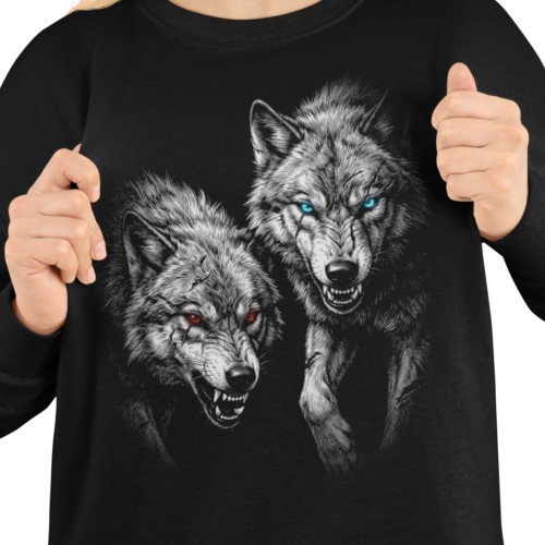 Damska bluza z dwoma wilkami – realistyczne wilki dzika natura 2