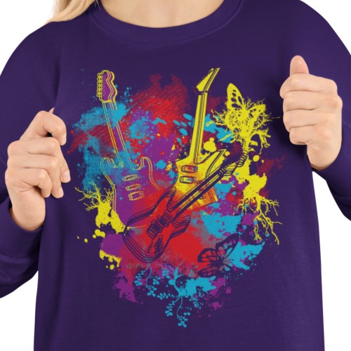 Damska bluza muzyczna z gitarami – kolorowy rockowy nadruk 2