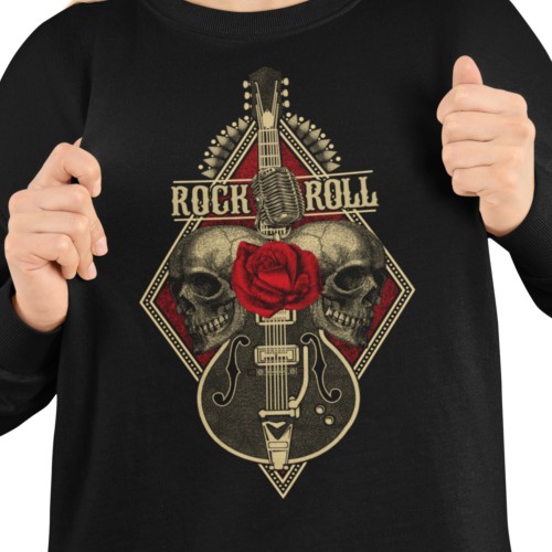Damska bluza Rock and Roll – gitara czaszki róża mikrofon 2