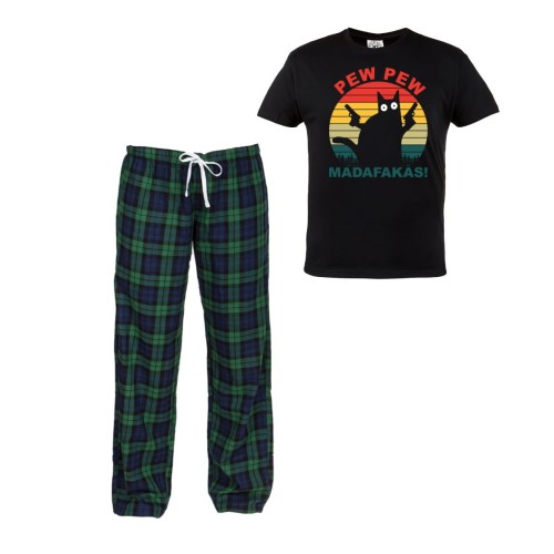 MĘSKA PIŻAMA Z NADRUKIEM NA PREZENT KOT MADAFAKA KOT19