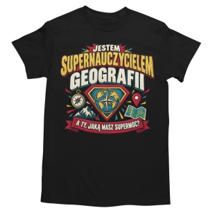 Koszulka Męska Supernauczyciel Geografii Prezent dla Geografa na Dzień Nauczyciela