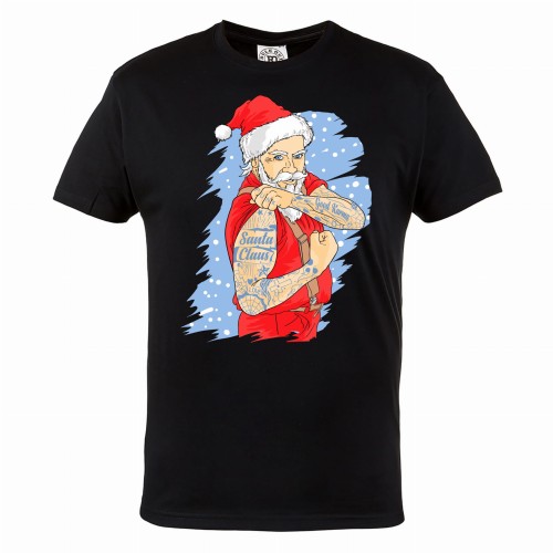 MĘSKA KOSZULKA ŚWIĄTECZNA Z NADRUKIEM MIKOŁAJ TATUAŻ SANTA 108 