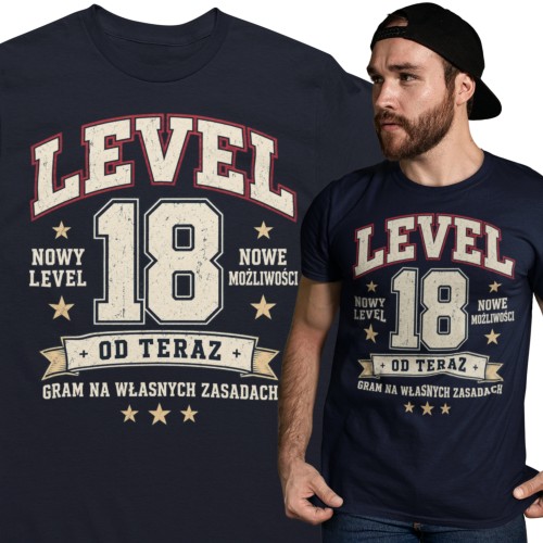 Koszulka na 18 Urodziny dla Chłopaka LEVEL 18 – Prezent na Osiemnastkę 2