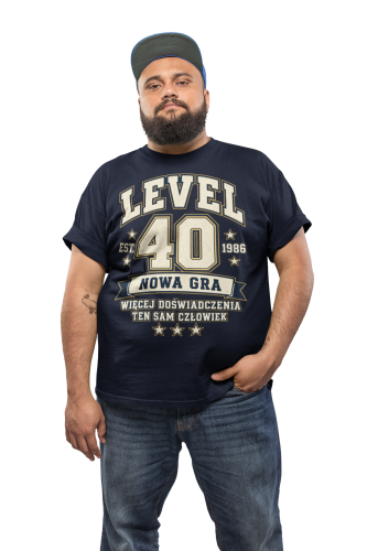 Koszulka Męska na 40 Urodziny Prezent Level 40 Rocznik 1986 3
