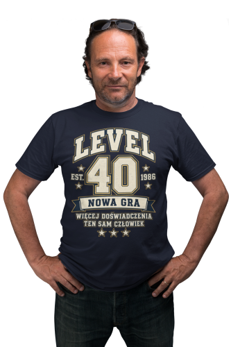 Koszulka Męska na 40 Urodziny Prezent Level 40 Rocznik 1986 2