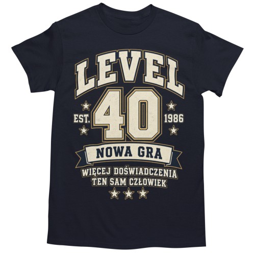 Koszulka Męska na 40 Urodziny Prezent Level 40 Rocznik 1986 1