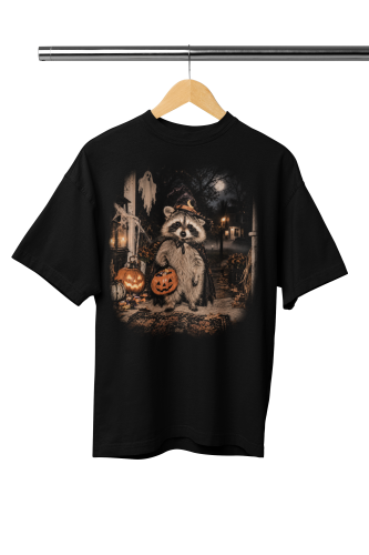 Damska Koszulka Oversize Halloween Szop z Dynią Czarna 2
