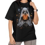 Damska Koszulka Oversize Halloween Szop Duch z Dynią Czarna
