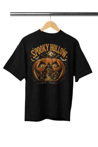 Damska Koszulka Oversize Halloween Spooky Hollow Dynia Czarna 2