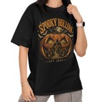 Damska Koszulka Oversize Halloween Spooky Hollow Dynia Czarna