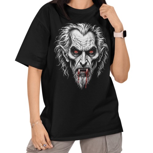 Damska Koszulka Oversize Halloween Wampir Dracula Czarna 