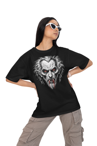 Damska Koszulka Oversize Halloween Wampir Dracula Czarna 5