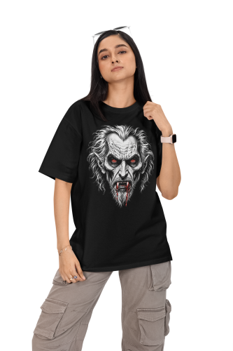 Damska Koszulka Oversize Halloween Wampir Dracula Czarna 3