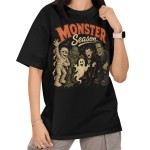 Damska Koszulka Oversize Halloween Monster Season Potwory Czarna