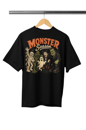 Damska Koszulka Oversize Halloween Monster Season Potwory Czarna 2