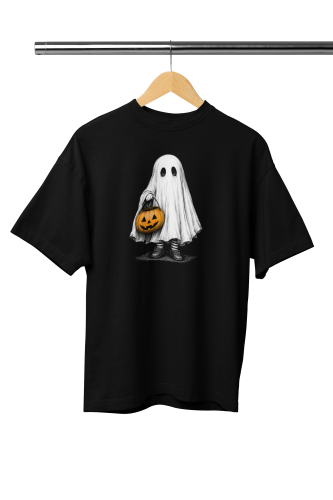 Damska Koszulka Oversize Halloween Duch z Dynią Czarna 2