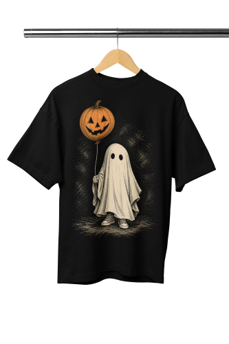 Damska Koszulka Oversize Halloween Duch Balon Dynia Czarna 2