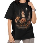 Damska Koszulka Oversize Halloween Gęś Czarownica Dynia Czarna