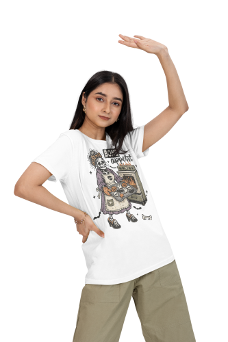 Damska Koszulka Oversize Halloween Szkielet Bone Appetit Biała 4
