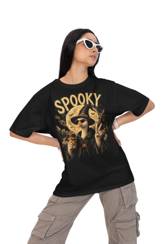 Damska Koszulka Oversize Halloween Spooky Gęś Czarownica Czarna 5