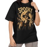 Damska Koszulka Oversize Halloween Spooky Gęś Czarownica Czarna