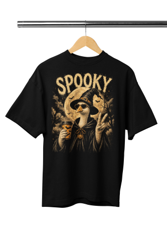 Damska Koszulka Oversize Halloween Spooky Gęś Czarownica Czarna 2