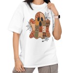 Damska Koszulka Oversize Halloween Duch Patchwork Pajęczyna Biała