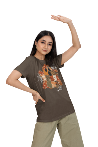 Damska Koszulka Oversize Halloween Patchwork Duch Czekoladowa 4