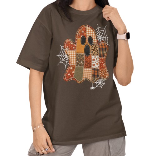Damska Koszulka Oversize Halloween Patchwork Duch Czekoladowa 1