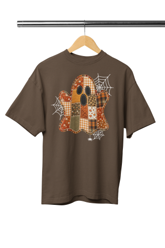 Damska Koszulka Oversize Halloween Patchwork Duch Czekoladowa 2