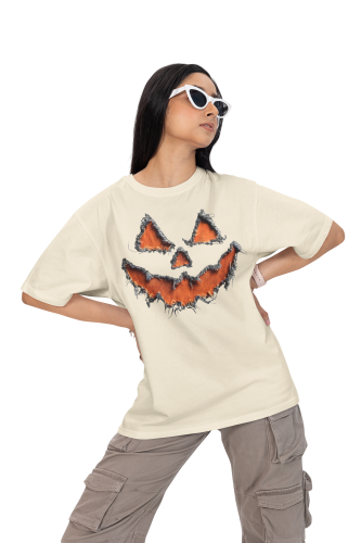 Damska Koszulka Oversize Halloween Dynia Jack O’Lantern  10