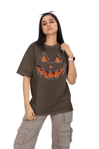 Damska Koszulka Oversize Halloween Dynia Jack O’Lantern  18