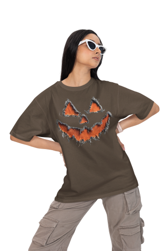 Damska Koszulka Oversize Halloween Dynia Jack O’Lantern  20
