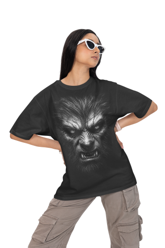 Damska Koszulka Oversize Halloween Wilkołak Werewolf Czarna 5