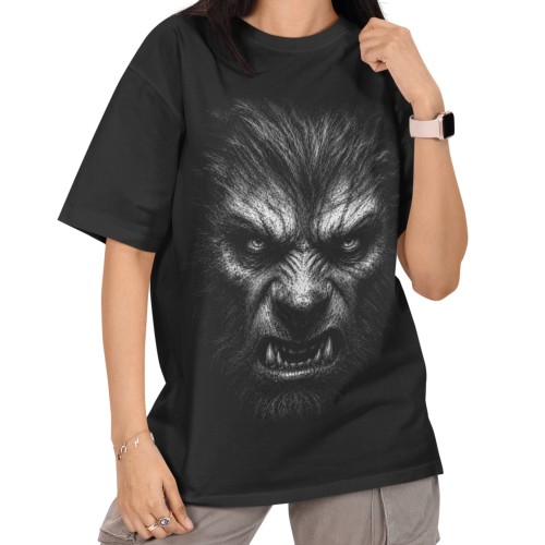 Damska Koszulka Oversize Halloween Wilkołak Werewolf Czarna 