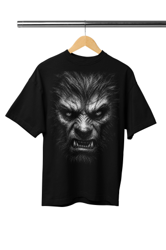 Damska Koszulka Oversize Halloween Wilkołak Werewolf Czarna 2