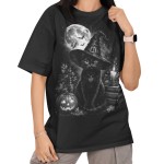 Damska Koszulka Oversize Halloween Czarny Kot Czarownica Czarna