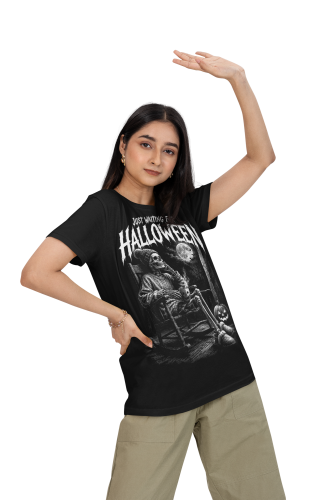 Damska Koszulka Oversize Halloween Szkielet Dynia Księżyc Czarna 4