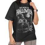 Damska Koszulka Oversize Halloween Szkielet Dynia Księżyc Czarna