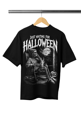 Damska Koszulka Oversize Halloween Szkielet Dynia Księżyc Czarna 2